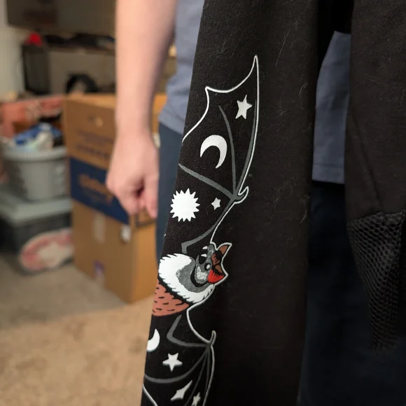 Black Cat Graphic Hoodie with Mesh Hem - Picture 3 of 4